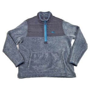 Tommy Bahama Cascade Cozy 1/4 Zip Sweatshirt Mens Medium M Black‎ Teal Polyester
